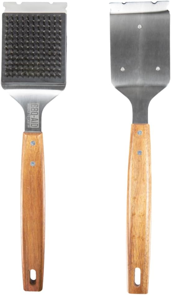 BBQ-AID Grill Brush for Outdoor Grill Bristle Free - 18" BBQ Brush for Grill Cleaning Kit - Safe BBQ Grill Cleaner Brush and Scraper - Stainless Grill Cleaning Brush for Any Grill, Grill Accessories