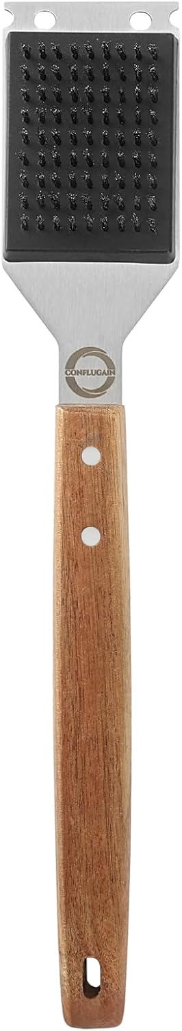 Strong BBQ Grill Brush and Scraper – Heavy-Duty Grill Cleaner with Long Wooden Handle & Replaceable Stainless Steel Bristles – Fast Deep Cleaning, Safe for All Grills – No-Scratch Outdoor Grill Brush
