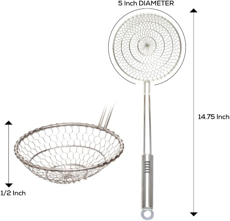 Helen's Asian Kitchen Deep Spider Strainer, 6-Inch Stainless Steel Mesh Basket With Bamboo Handle, For Noodles, Dumplings, Wontons, Deep Frying, And Draining Tasks
