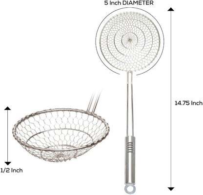 Helen's Asian Kitchen Deep Spider Strainer, 6-Inch Stainless Steel Mesh Basket With Bamboo Handle, For Noodles, Dumplings, Wontons, Deep Frying, And Draining Tasks