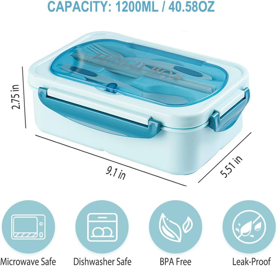 NatraProw Bento Box for Adult, 1200 ML Lunch Containers, LeakProof Lunch Box with Utensils, BPA Free, 3 Compartment Bento Box Microwave Safe, Khaki