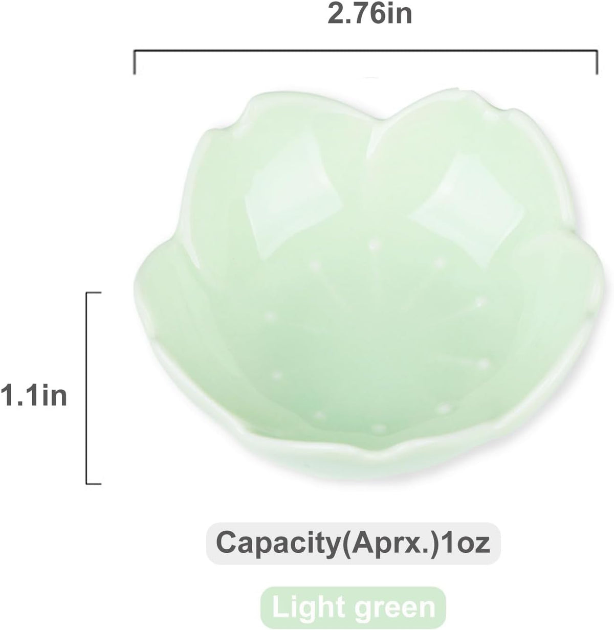 WHJY Light Green Cherry Blossom Dish Set, Cute Pink Ceramic Plates, Sauce/Seasoning Dish, Sushi Dishes, Soy Dipping Bowl, Dessert, Appetizer Plates, Serving Dish for Kitchen Home – Set of 5