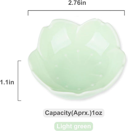 WHJY Light Green Cherry Blossom Dish Set, Cute Pink Ceramic Plates, Sauce/Seasoning Dish, Sushi Dishes, Soy Dipping Bowl, Dessert, Appetizer Plates, Serving Dish for Kitchen Home – Set of 5