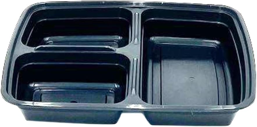 3-Compartment Food Containers with Clear Lids - Rectangular, 1.5“ depth, Black Microwavable Disposable Freezer - Safe BPA-Free Plastic Meal Storage, Combo Pack of 50 Sets - 33oz