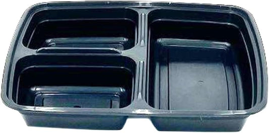 3-Compartment Food Containers with Clear Lids - Rectangular, 1.5“ depth, Black Microwavable Disposable Freezer - Safe BPA-Free Plastic Meal Storage, Combo Pack of 50 Sets - 33oz