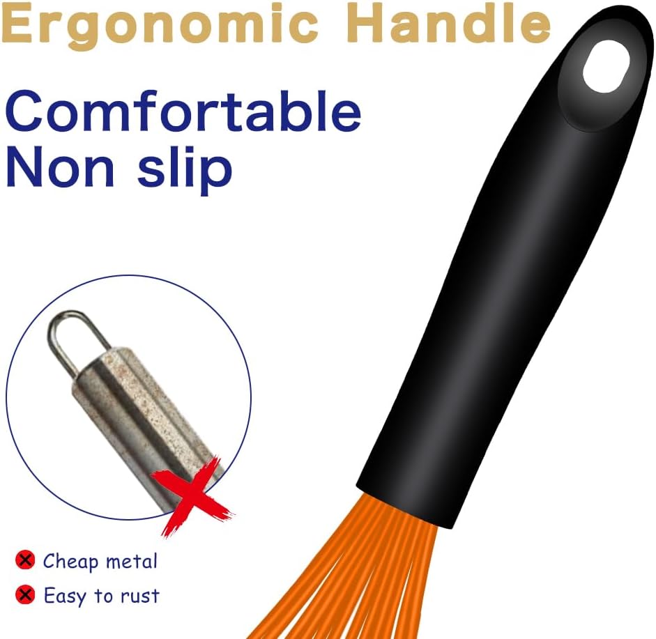 OYV Dishwasher Safe Silicone Whisk, Sealed Waterproof Design Set of 3, Professional Kitchen Whisks for Cooking Non-Scratch, Silicone & Stainless Steel Whisk, Heat Resistant Balloon Egg Beater, Black