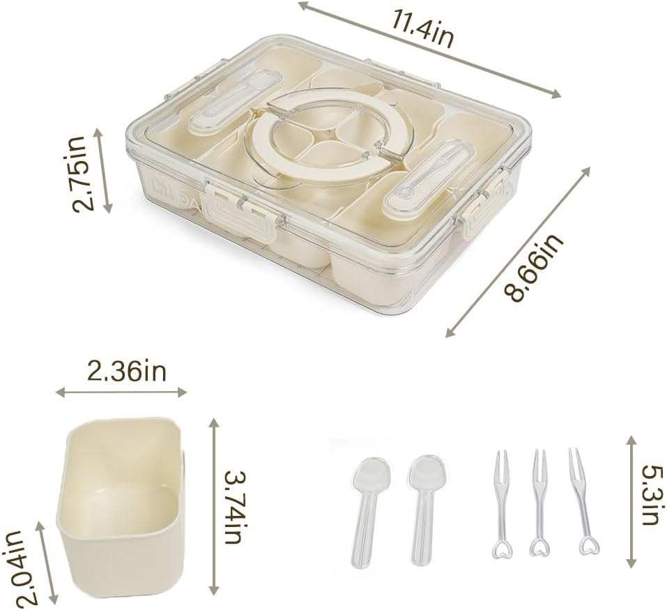 Snackle Box with Lid and Handle – Divided Snack Tray Organizer, Snack Organizer with Spoon & Fork for Travel, Charcuterie, Candy, Parties & Meal Prep