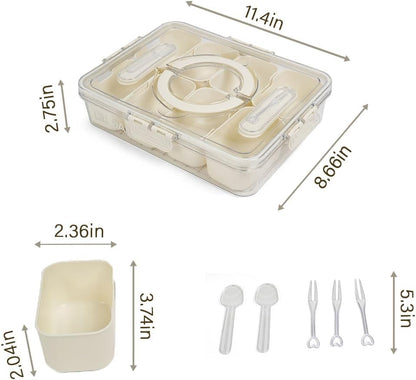 Snackle Box with Lid and Handle – Divided Snack Tray Organizer, Snack Organizer with Spoon & Fork for Travel, Charcuterie, Candy, Parties & Meal Prep