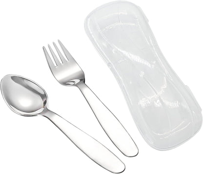 VANRA 2 Pieces Children Fork Spoon Set with Travel Case for Lunch Box, 18/8 Stainless Steel Kids Silverware Flatware Set Kids Utensil Set for School, 5.9in (Fork Spoon)