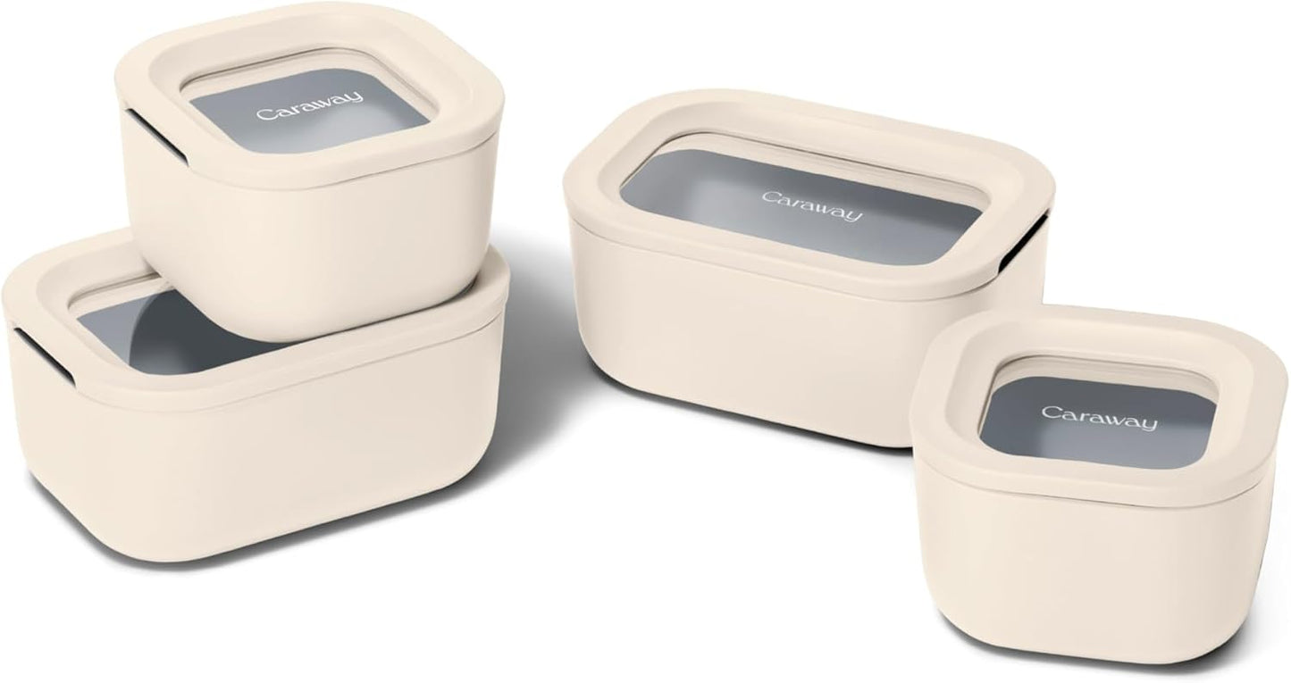 Caraway 13pc Glass Food Storage Container Set - Easy to Store, Non Toxic Lunch Box - with Glass Lids - Includes Storage Organizer - Mist