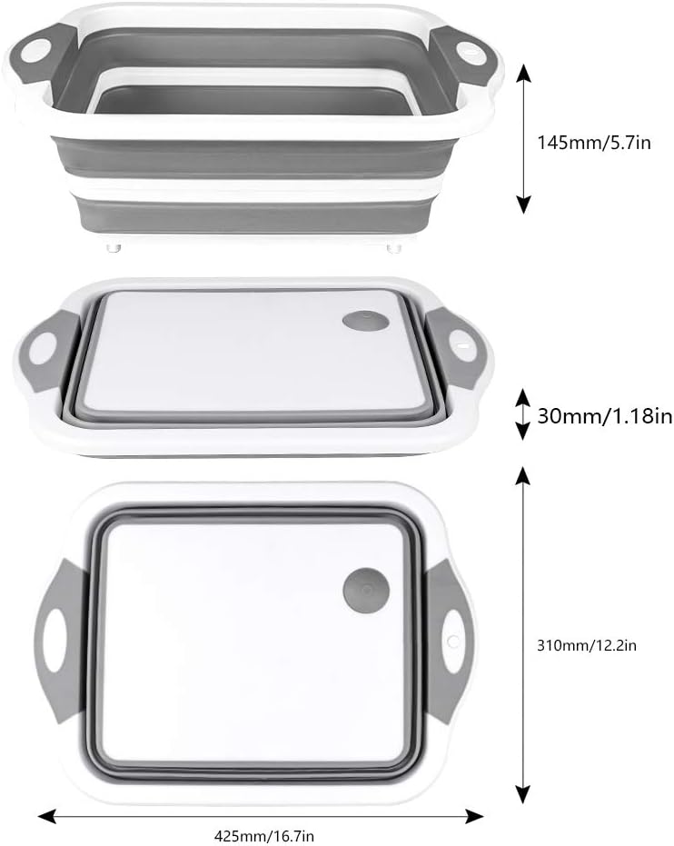 QiMH Collapsible Cutting Board - Foldable Multi-function Dish Tub - Washing and Draining Veggies Fruits Food Grade Sink Storage Basket(8.5 Quart) - New Kitchen and Camping Essentials(Knife Included)