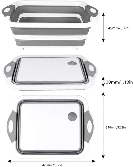 QiMH Collapsible Cutting Board - Foldable Multi-function Dish Tub - Washing and Draining Veggies Fruits Food Grade Sink Storage Basket(8.5 Quart) - New Kitchen and Camping Essentials(Knife Included)