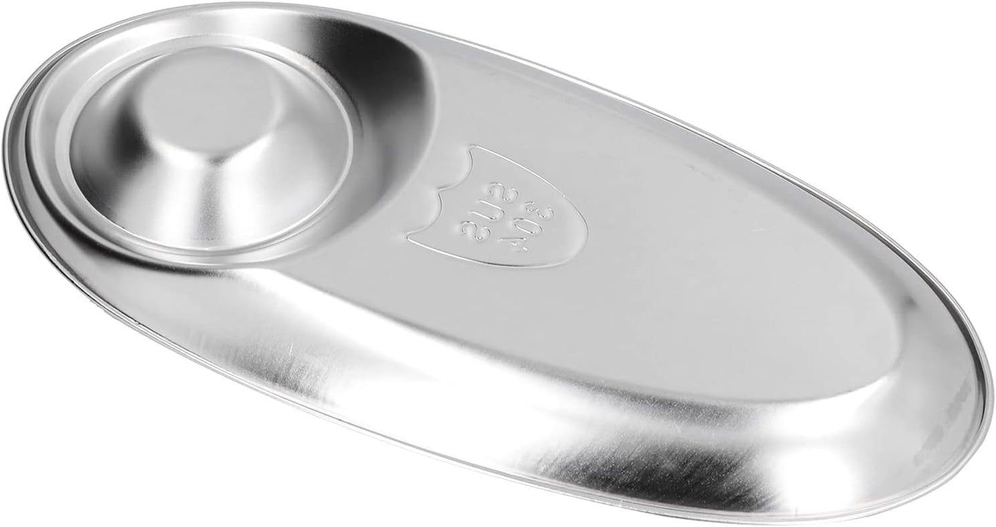 Tissting 304 Stainless Steel Chip Dip Platter Silver Oval Divided Spice Dish Snack Plate for Dip, Appetizers, Snacks, Veggies, Chips, Two Compartment Serving Tray,for Home Outdoor Camping(S-7.9in)