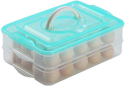 Deviled Egg Tray with Lid, 2-Layer, Stackable Egg Carrier Holder for Refrigerator, Camping Food Storage Container with Handle, Large, 40 eggs(transparent)