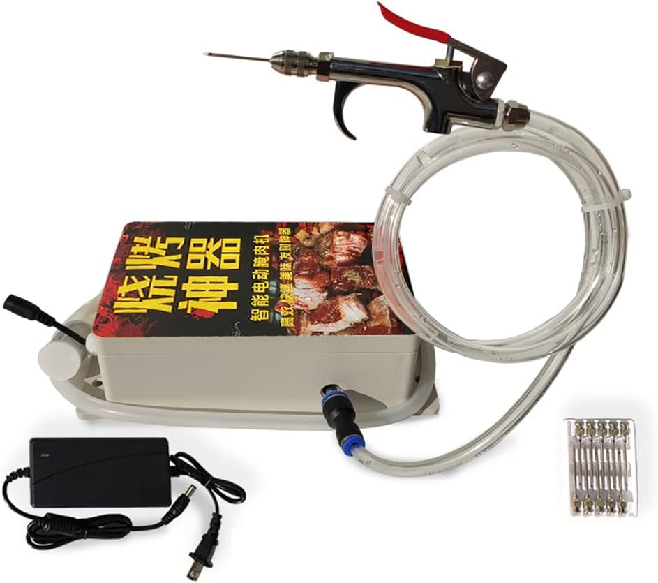 High Pressure Electric Bacon Pump Gun, Meat Saline Syringe Pump Food Grade Electric Injector Meat Processor 60W with 10Pcs Needle (Three Needle)
