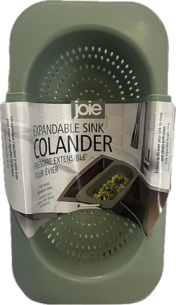 Joie Expandable Sink Colander, Over the Sink Strainer, Fits Most Standard Sinks, Expands to 17 in (Green)
