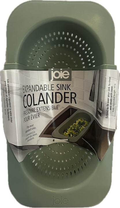 Joie Expandable Sink Colander, Over the Sink Strainer, Fits Most Standard Sinks, Expands to 17 in (Green)