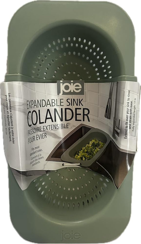 Joie Expandable Sink Colander, Over the Sink Strainer, Fits Most Standard Sinks, Expands to 17 in (Green)