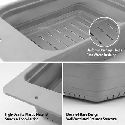 Monozuki Collapsible Colander – Space Saving Silicone Kitchen Strainer, Over The Sink Basket for Washing Fruits & Vegetables, Draining Pasta, Drying Dishes – Gray