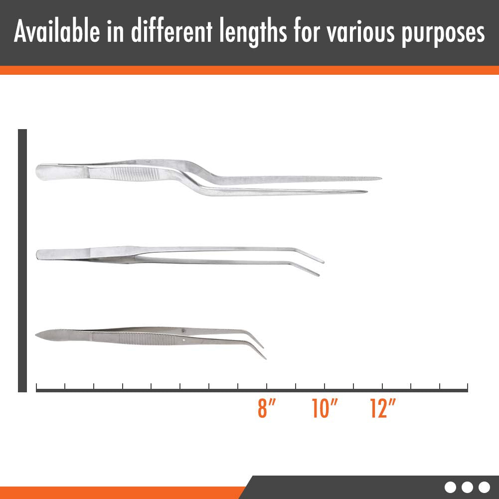 12 Inch Kitchen Long Tweezers Tongs, Cooking Tweezers Stainless Steel, Ideal for Meat Pasta Plating Pinching Delicate Small Pieces of Food