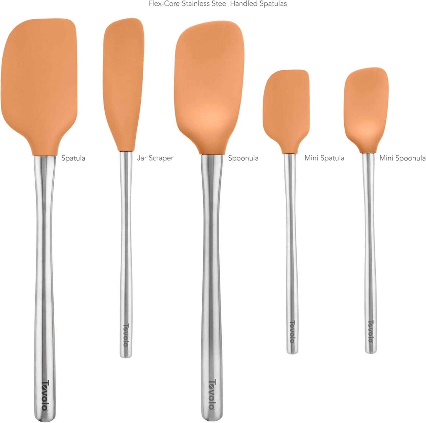 Tovolo Flex Core 5 Piece Silicone Spatula Set Heat Resistant All Silicone Utensils Include Non Stick Spatula Spoonula Jar Scraper, Dishwasher Safe BPA Free Spatulas for Baking Mixing, White