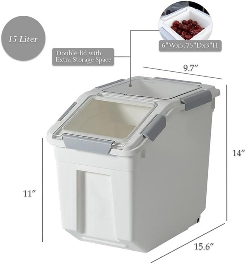 HANAMYA 32.5 Liter / 35 lbs Pet Food Storage Container with Measuring Cup, BPA free, For Dog Food | Cat Food | Rice | Grain | Flour, White & Gray, 1 count