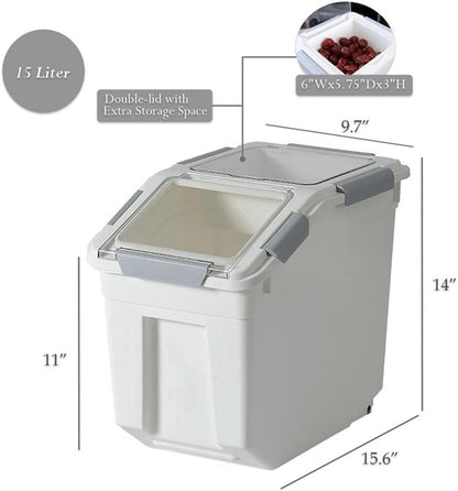 HANAMYA 32.5 Liter / 35 lbs Pet Food Storage Container with Measuring Cup, BPA free, For Dog Food | Cat Food | Rice | Grain | Flour, White & Gray, 1 count
