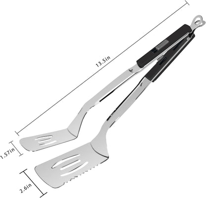 13.5-inch Stainless Steel Tongs for Cooking – Versatile Metal Spatula Tongs for Flipping, Picking Up, Cutting, and Stir-Frying Meats and Other Foods. Kitchen Tongs Durable and Multifunctional.(White)
