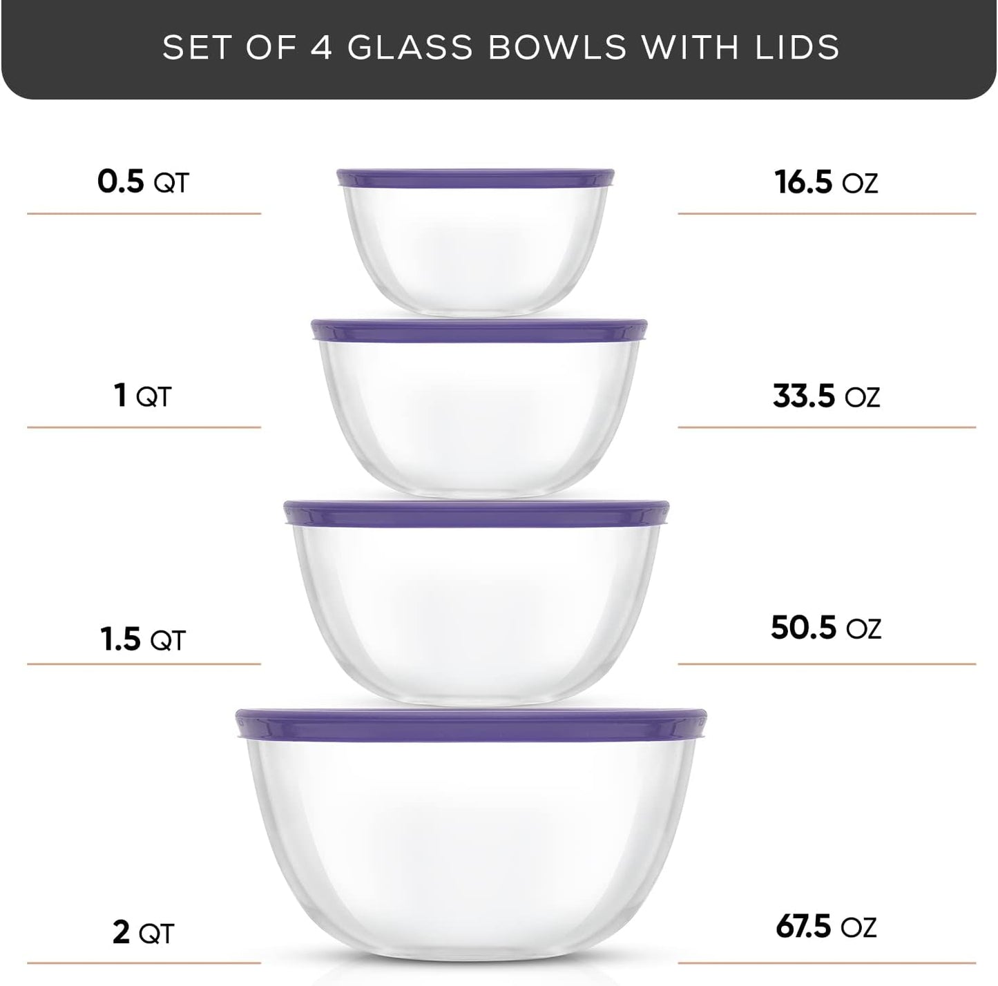 JoyJolt Kitchen Mixing Bowls - 8pc Glass with Lids Set – Neat Nesting Large Bowl Batter Cooking Storage and Big Salad BPA-Free Black