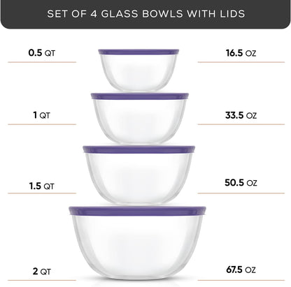 JoyJolt Kitchen Mixing Bowls - 8pc Glass with Lids Set – Neat Nesting Large Bowl Batter Cooking Storage and Big Salad BPA-Free Black