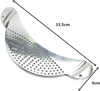 Half‑Moon Stainless Steel Pan Strainer, Pot Drainer for Cookware