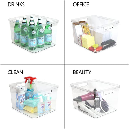 Isaac Jacobs 2-Pack Square Clear Storage Bins (10” L x 10” W x 6.1” H) w/Cutout Handles, Plastic Organizer for Home, Office, Kitchen, Fridge/Freezer, Bathroom, BPA Free, Food Safe (2-Pack, Square)