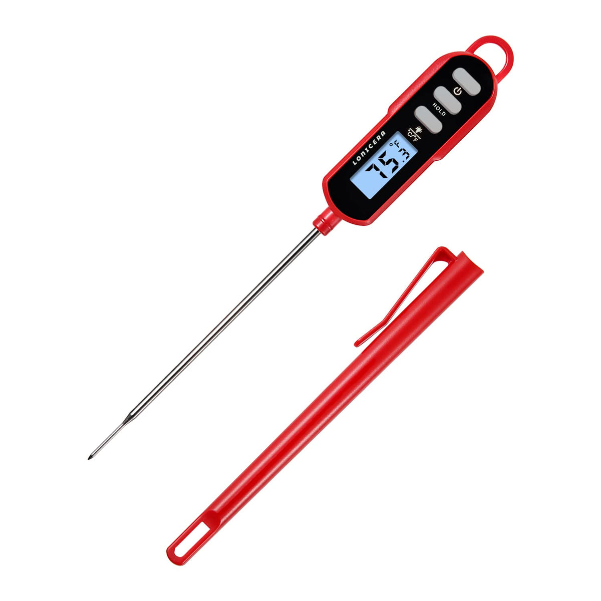 LONICERA Digital Candy Thermometer with Pot Clip, 11-Inch Probe, Red
