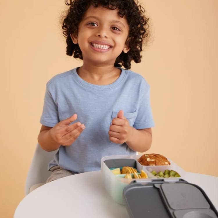 b.box Mini Lunch Box 2-Pack, Leak Proof Bento Box for Kids, 3 Compartment Snack Containers Ages 3+, Lunchbox for Daycare + School, Dishwasher Safe, BPA-Free, PFAS-Free, 4.25 Cup - Blue + Green