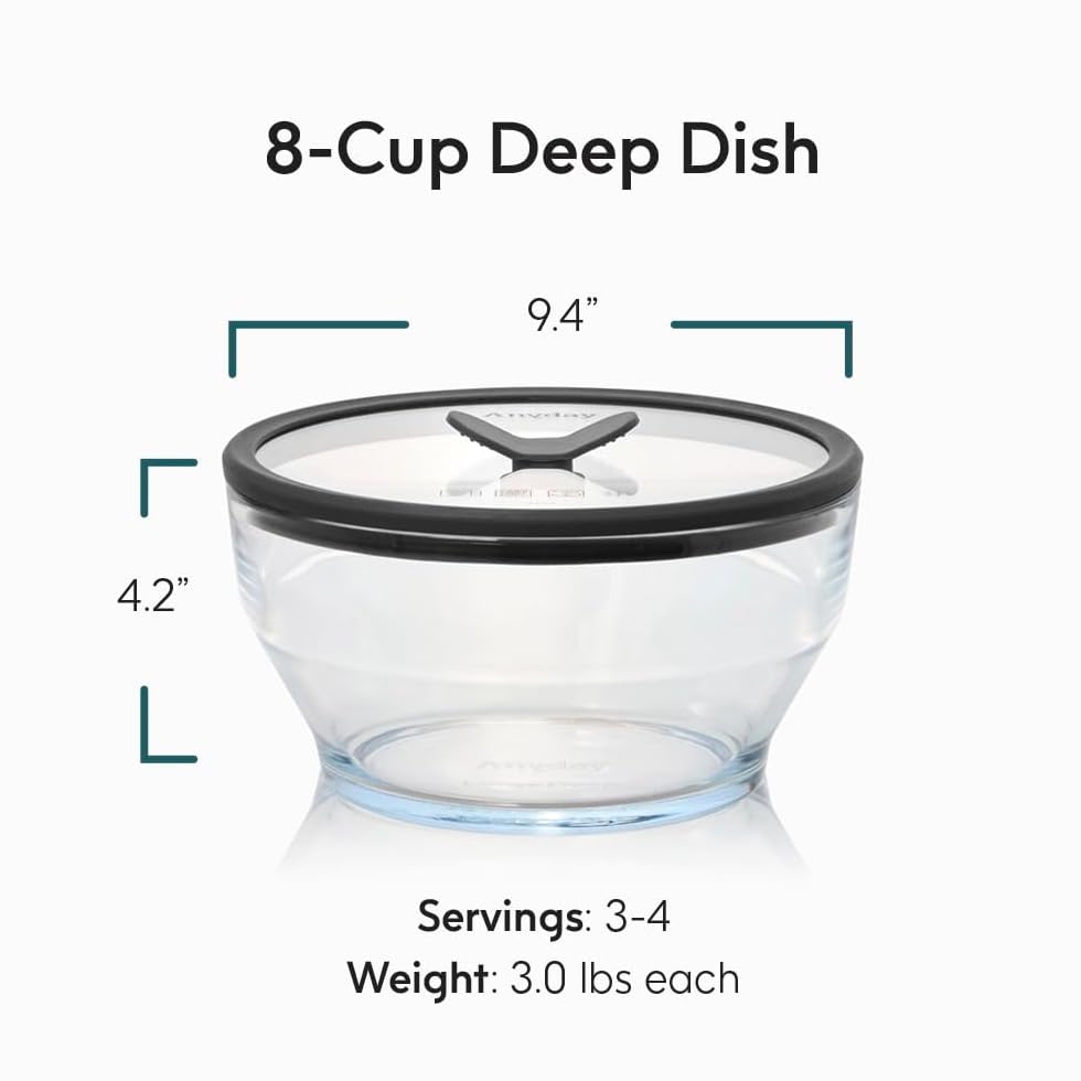 Anyday 8-Cup Microwave Cookware Glass Container with Lid (Kale)