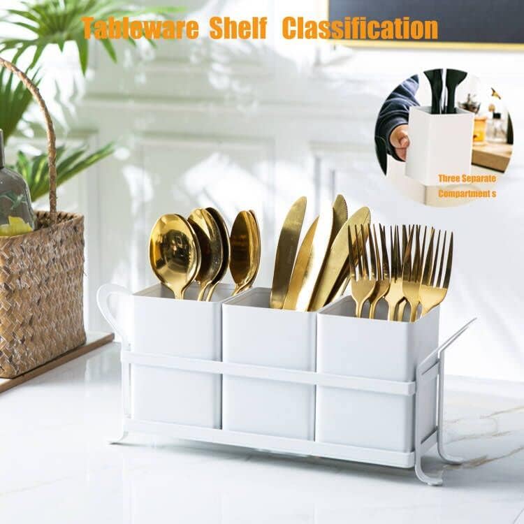 NelyBet Utensil Holder Silverware Caddy for Party Countertop, 3pcs Bins Set Silverware Caddy Organizer Holders for Spoon and Fork, White and Black