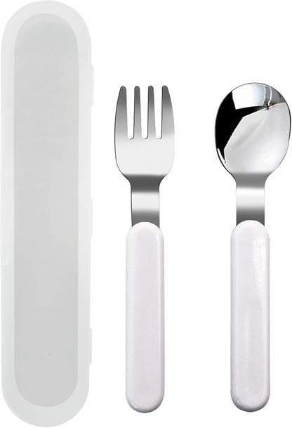 VANRA 2-Piece Children Fork And Spoon Set 18/10 Stainless Steel Child Flatware Set Kids Utensils Set with Case for Lunch Box