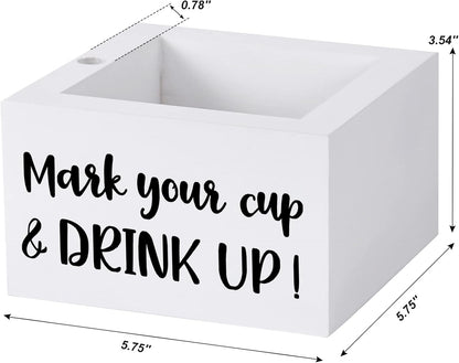 Single Cup Holder with Marker Slot Party Cup Dispenser Mark Your Cup and Drink Up Drink Dispensers for Parties Housewarming Hostess Gift Cup Holder Countertop 2 Sides Designs