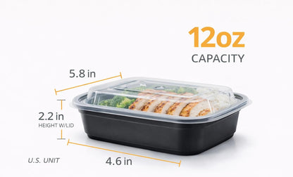 4U'LIFE 28 oz [Pack of 12] 2-Compartment Meal Prep Containers, Bento Boxes With Clear Lids