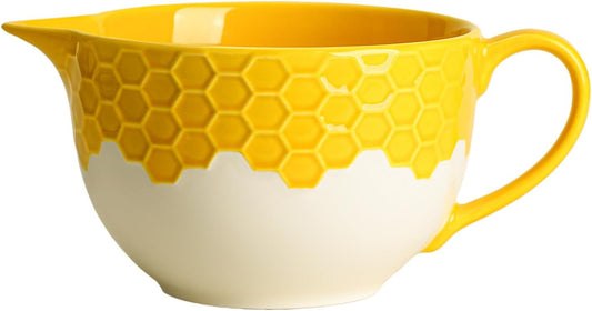 Gaolinci Honeycomb Embossed Ceramic Mixing Bowl, 1 Quart Batter Bowl, with Pouring Spout and Handle