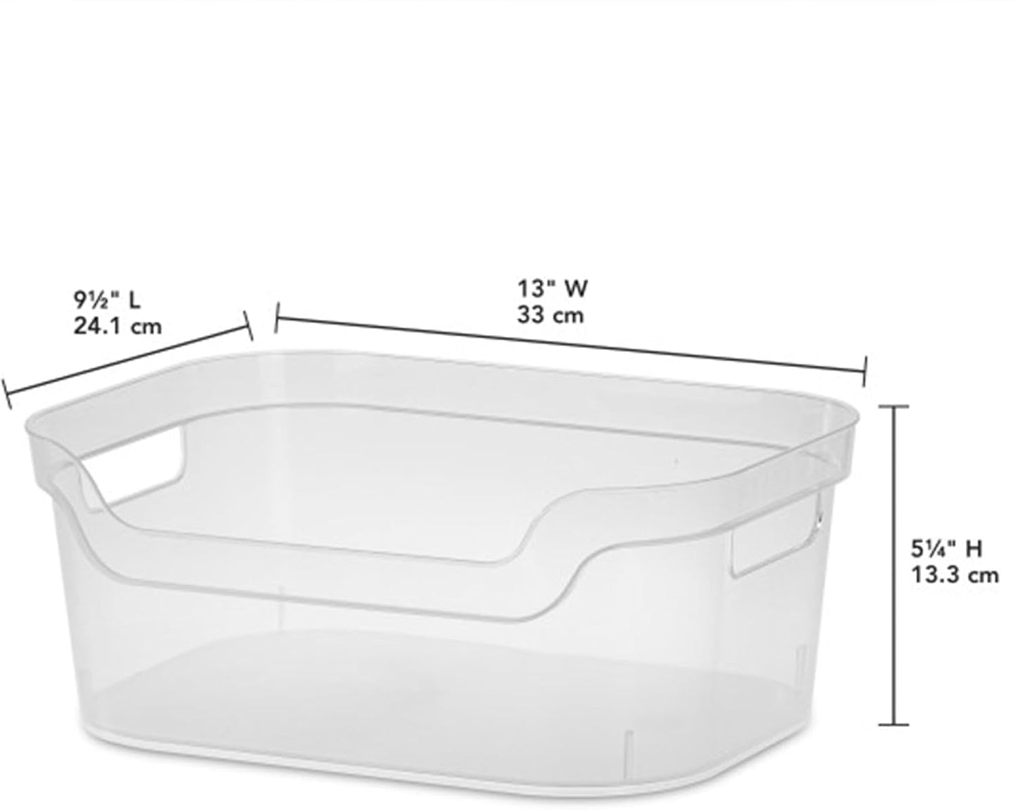 Sterilite 7 x 11 x 14.25 Inch Polished Open Scoop Front Storage Bin with Comfortable Carry Through Handles for Household Organization, Clear (6 Pack)