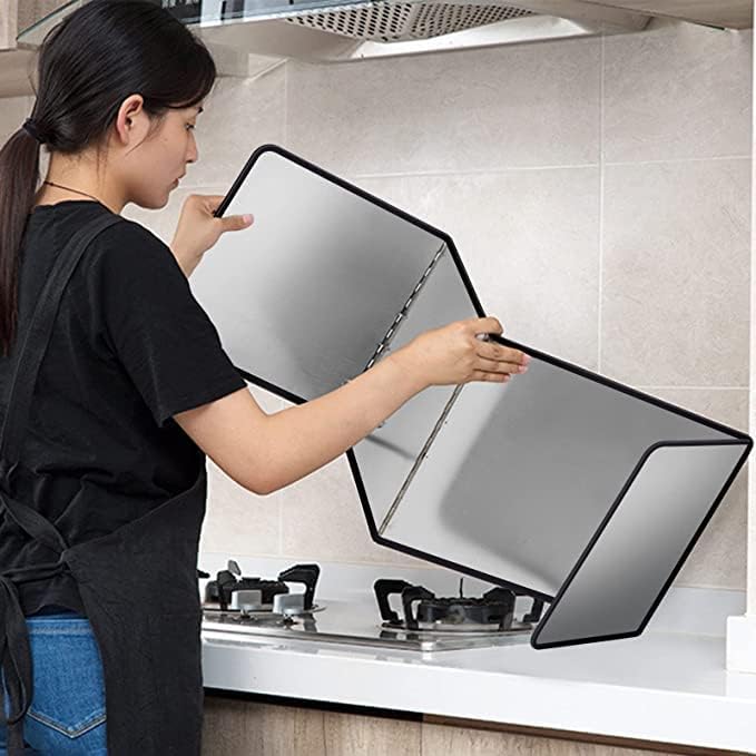 Splatter Guard for Frying Non-Stick 3 Sided Foldable Grease Splatter Screen Stainless Steel Backsplash Anti Splatter Shield Guard for Stove Screen Protector for Frying Stove Top Wall Easy to Clean - S