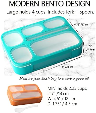 kinsho Bento Lunch-Box Set for Kids includes Snack Container | 6 and 3 Compartment Boxes Leakproof School Bentos, Meal Portion Control Containers, Boys Girls Adults, Navy Blue Large + MINI 2 Pack Set