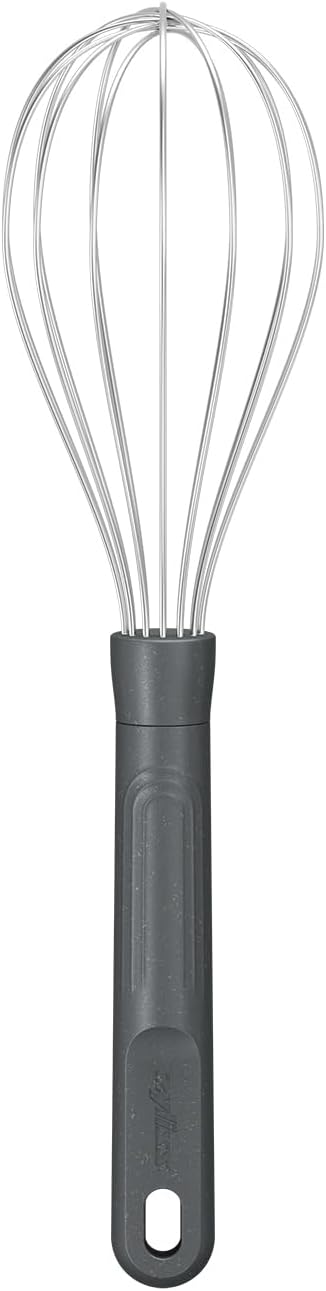 Zyliss Flat Whisk, Sustainable Wheatstraw/Nylon, Cooking Whisk forr Cooking and Serving with Heat Resistant Silicone Head, Beluga Grey, 11.9" x 2.8", Dishwasher Safe, 5 Year Guarantee
