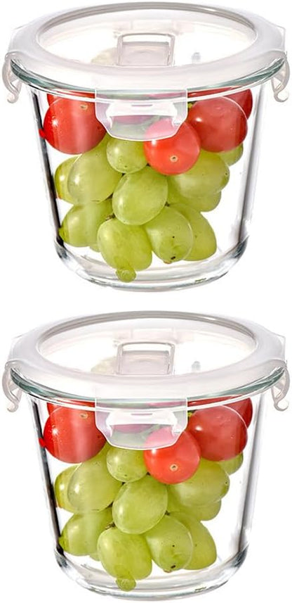 H.JSS WDJS 3Cup Round Glass Food Storage Containers with Airtight lids, 23oz Glass Meal Prep Containers, Heat-Resistant BPA-Free for Soup Leftover, Microwave, Dishwasher and Fridge Safe (white-4Pack)