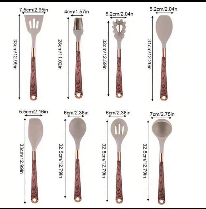 12-Piece Silicone Kitchen Utensils Set - Non-Stick Heat Resistant Cooking Tools with Wooden Handles & Holder Bucket - BPA-Free Kitchen Gadgets Set for Nonstick Cookware