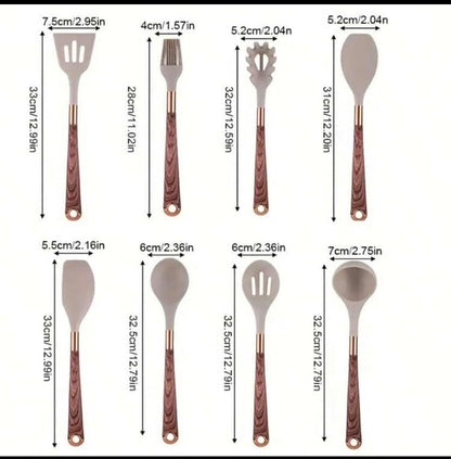 12-Piece Silicone Kitchen Utensils Set - Non-Stick Heat Resistant Cooking Tools with Wooden Handles & Holder Bucket - BPA-Free Kitchen Gadgets Set for Nonstick Cookware