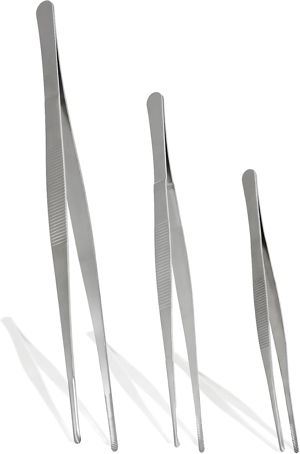 Bonsicoky 3Pcs Stainless Steel Tweezer Set (8" 10" 12") | Long Tweezers, Precision Serrated Straight Tips, Non-slip, For Cooking, Repairing, Medical, Garden
