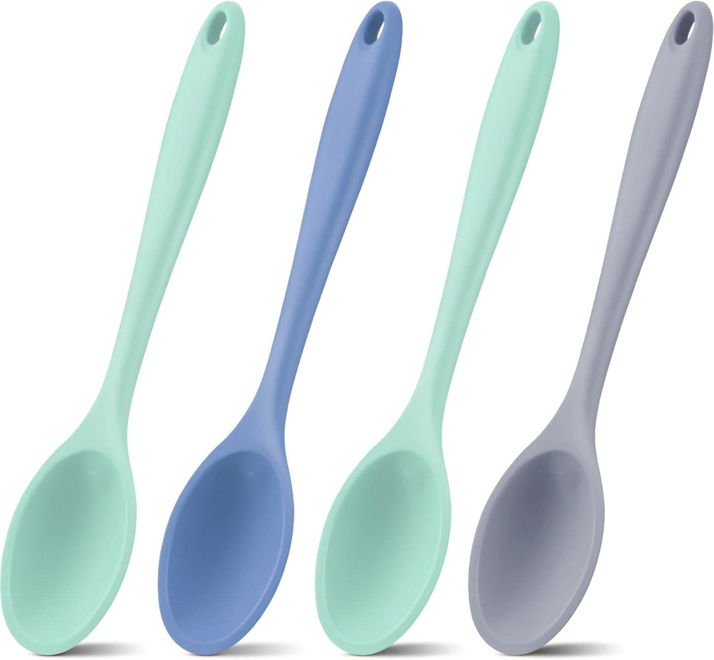 Shappy 4 Pieces Silicone Cooking Spoons 10.6 Inch Heat Resistant Kitchen Spoons for Mixing, Serving and Stirring Upgrade Large Non Stick Basting Utensils, Dishwasher Safe(Spoon,Fashionable Color)