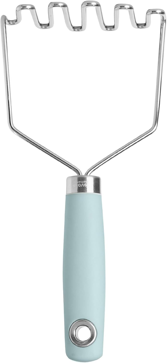 Tovolo Elements Stainless Steel Masher Tool for Mashing Potatoes Avocado Vegetables & More, Dishwasher Safe Potato Masher with Comfort Grip Handle Hanging Loop for Convenient Storage, Charcoal Gray
